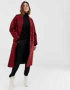 Helene Berman Double Breasted Animal Print Coat-red