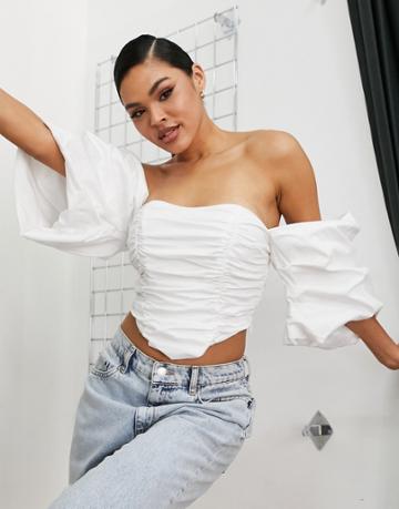 Asos Luxe Cotton Extreme Sleeve Blouse In White