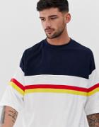 Asos Design Organic Oversized T-shirt With Half Sleeve And Color Block In White