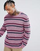 Asos Textured Striped Sweater In Pink - Pink