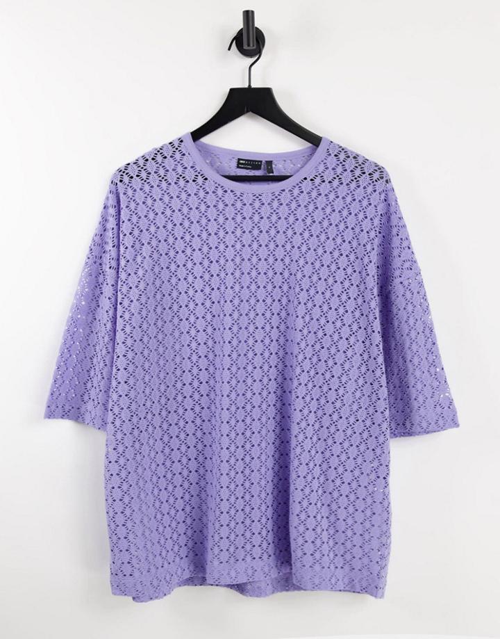 Asos Design Oversized T-shirt In Lilac Sheer Texture-purple