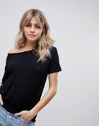 Asos Design Off Shoulder Top With Short Sleeve In Drapey Fabric In Black - Black