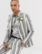 Twisted Tailor Super Skinny Wedding Suit Jacket In Wide Stripe Stone - Stone