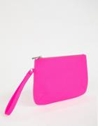 Asos Design Zip Top Clutch In Neon - Pink