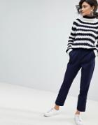 Asos Cigarette Pants With Button Ankle Detail-navy