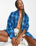 Topshop Knot Front Check Shirt In Blue-blues