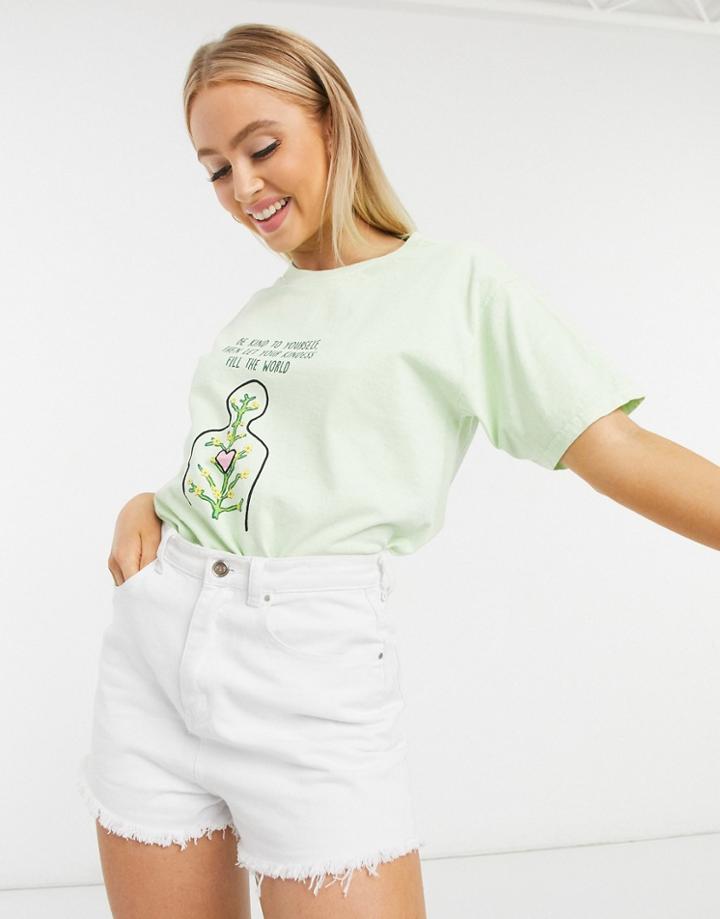 Daisy Street Relaxed Boyfriend T-shirt With Personal Growth Graphic-green