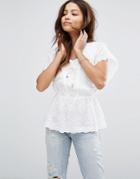 Moon River Embroidered Drawstring Top - White