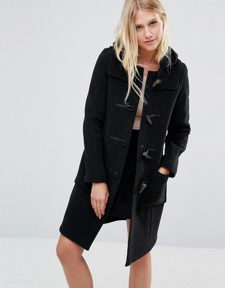 Gloverall Long Slim Duffle Coat In Charcoal - Gray