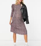 Pieces Maternity Tea Dress With Ruffle Sleeve In Pink Ditsy Floral-multi