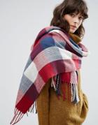 Pieces Blue Red And White Checked Blanket Scarf - Multi