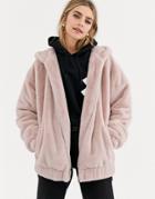 New Look Fur Bomber In Pale Pink-tan