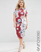 Asos Curve Floral Midi Bodycon Dress In Scuba - Multi