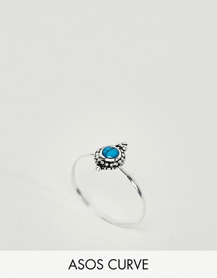 Asos Curve Sterling Silver Turquoise Stone Ring - Silver