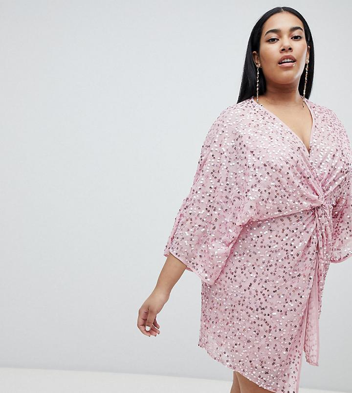Asos Design Curve Sequin Kimono Mini Dress - Pink