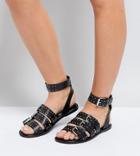 Asos Fonzy Wide Fit Leather Studded Gladiator Sandals - Black