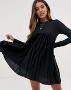 Asos Design Pleated Smock Dress In Black