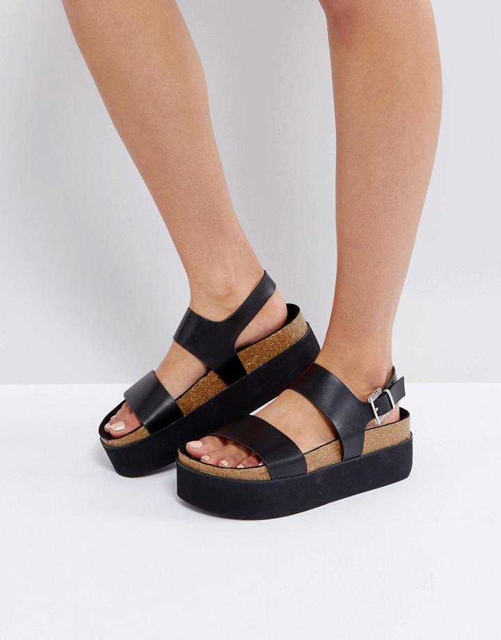 Bershka Strap Front Flatform Sandal - Black