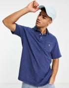 Polo Ralph Lauren Pony Logo Pocket Cotton Linen Polo In Navy
