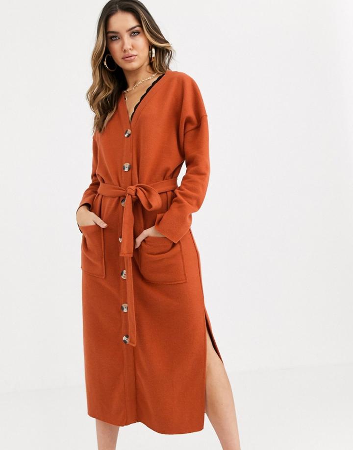 Asos Design Super Soft Belted Midi Dress-red
