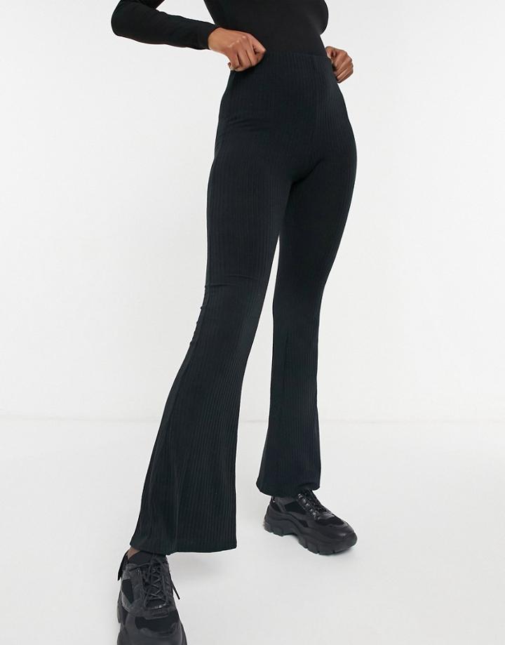 New Look Ribbed Flare Leggings In Black