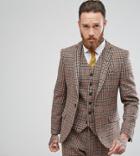 Heart & Dagger Harris Tweed Skinny Suit Jacket In Check - Brown