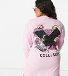 Collusion Plus Exclusive Graphic Print Oversized Long Sleeve T-shirt Dress In Pink