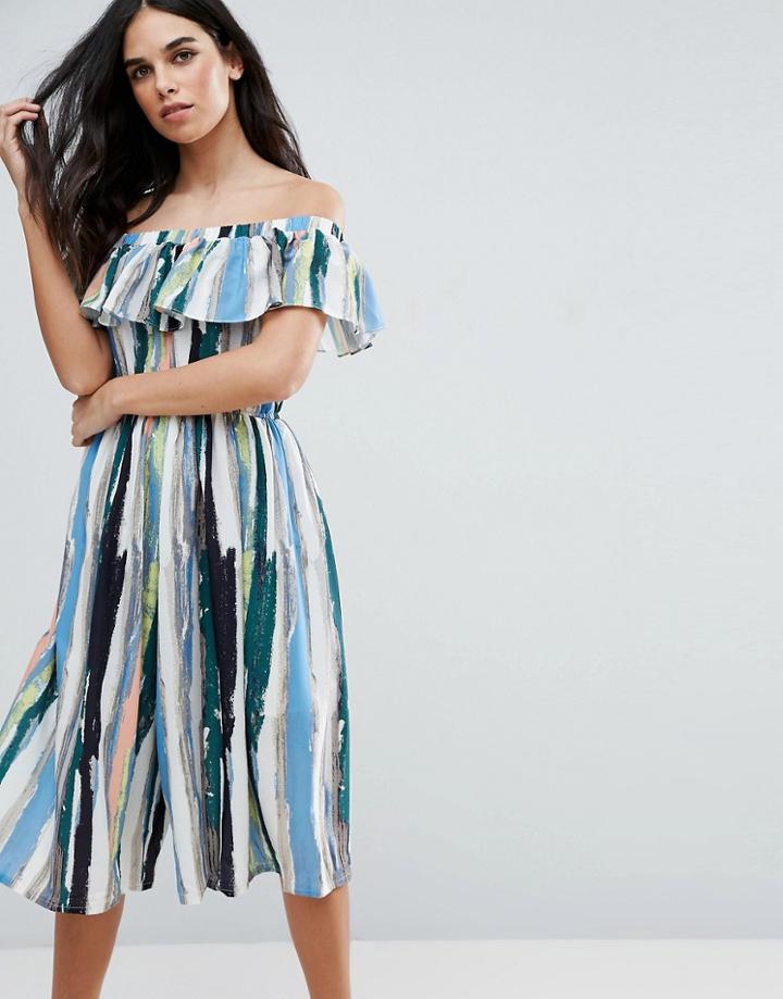 Love & Other Things Striped Bardot Jumpsuit - White