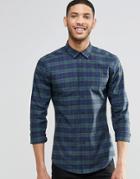 Asos Skinny Shirt In Blackwatch Check With Long Sleeves - Green
