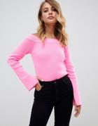 Asos Design Neon Split Sleeve Bardot Sweater - Pink