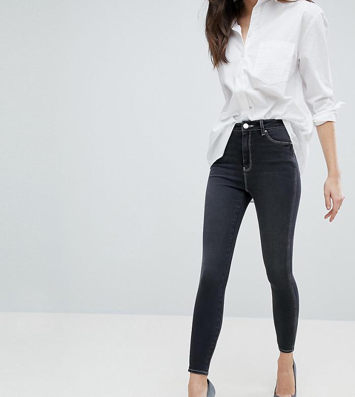 Asos Ridley High Waist Skinny Jeans In Washed Black With Twisted Seam And Contrast Stitch - Black
