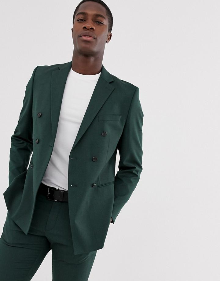 Selected Homme Slim Double Breasted Suit Jacket In Green