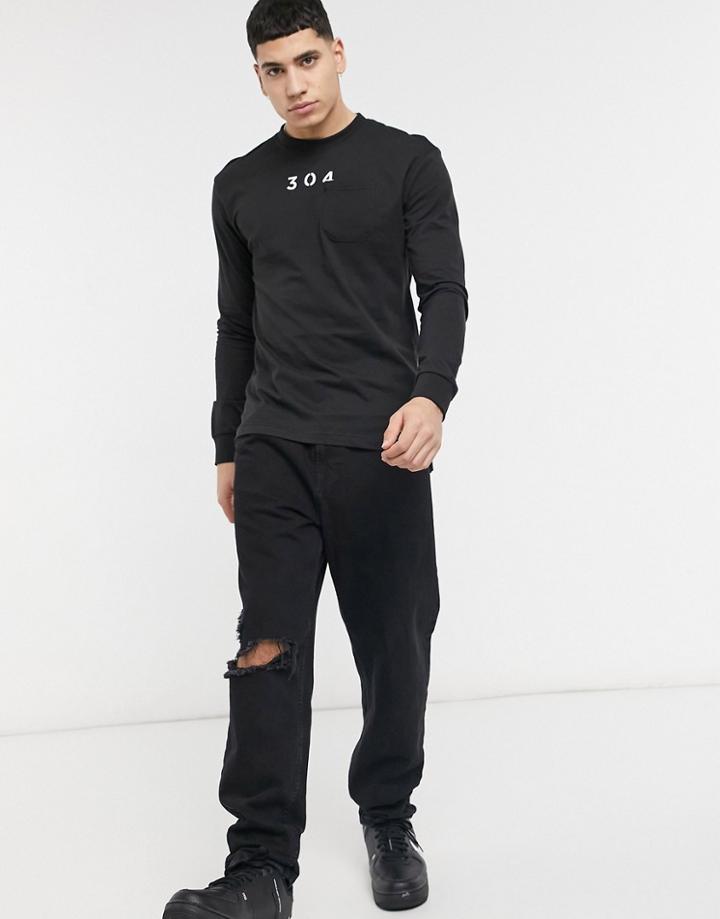 304 Clothing Long Sleeve Logo Top In Black