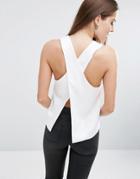 Asos Satin Wrap Back Top With Sheer Inserts - White