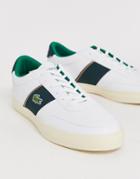 Lacoste Courtmaster Sneakers With Green Side Stripe In White Leather