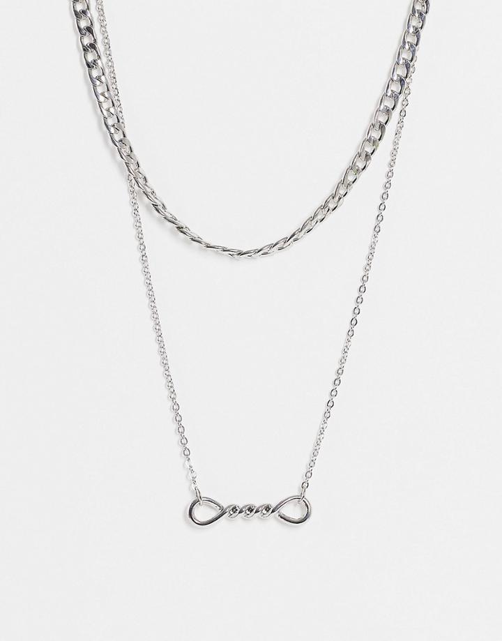 Topshop Twist Rope Pendant Multirow Necklace In Silver