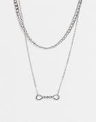 Topshop Twist Rope Pendant Multirow Necklace In Silver