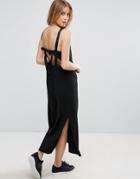 Asos Maxi Dress With Grosgrain Straps And Tie Back - Black