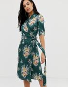 Liquorish Floral Midi Wrap Dress With Ruffle Detail-multi