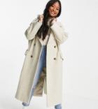 Asos Design Petite Oversized Jersey Hooded Coat In Cream-white