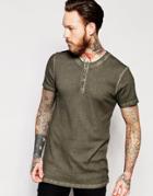 Asos Super Longline Muscle T-shirt With Granded Neck In Oil Wash Rib In Khaki - Spinach