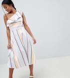 Asos Design Petite One Shoulder Bold Stripe Midi Dress - Multi