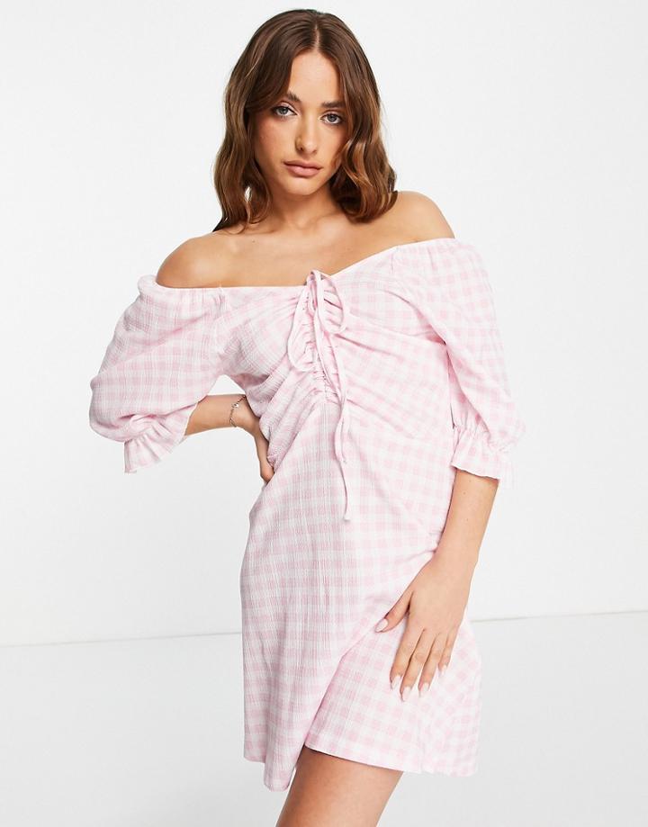 Vero Moda Tie Front Milkmaid Mini Dress In Pink Gingham