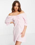 Vero Moda Tie Front Milkmaid Mini Dress In Pink Gingham