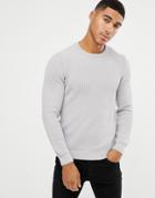 Asos Design Midweight Ribbed Sweater In Gray - Gray