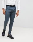 Boohooman Slim Fit Suit Pants With Drawstring In Navy - Navy