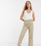 Asos Design Petite Straight Leg Pants In Comfort Stretch Stone Slubby Cotton-neutral