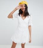 Parisian Tall Broderies Skater Dress With Frill Sleeve - White