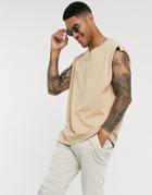 Asos Design Oversized Tank Top With Notch Neck In Beige-neutral