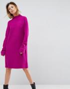 Asos Knitted Dress With Turtleneck In Fluffy Rib - Pink